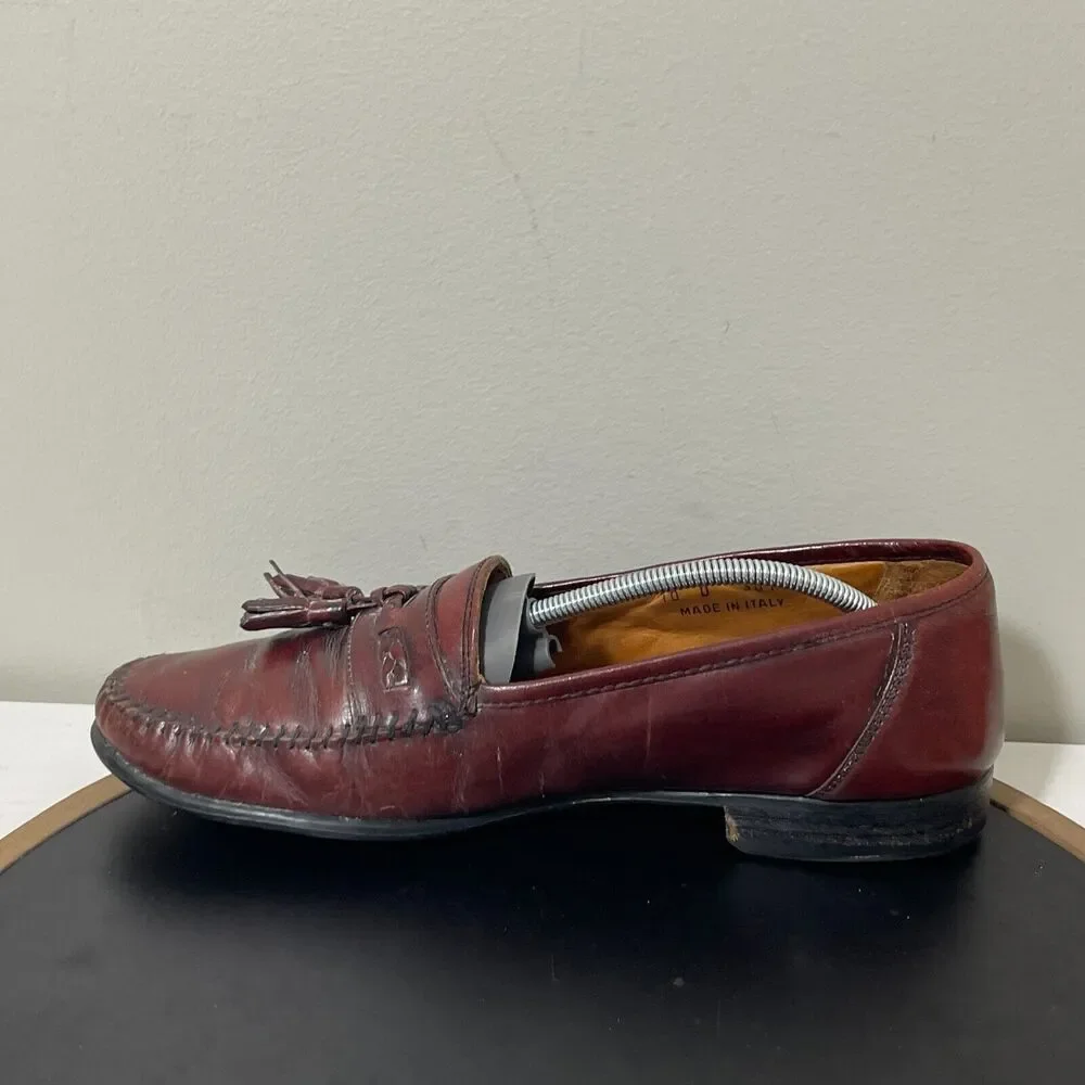 Florsheim Mens Tassel Loafers Burgundy Leather Made in Italy 10‎ D Dress Shoe